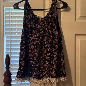 Charlotte Russe Black Floral Tank with Lace Hem